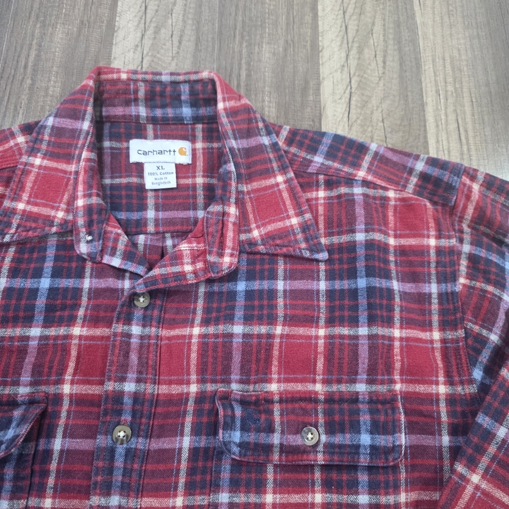 VTG Carhartt Heavy Cotton Plaid Flannel Classic Long Sleeve Button Up Shirt. XL